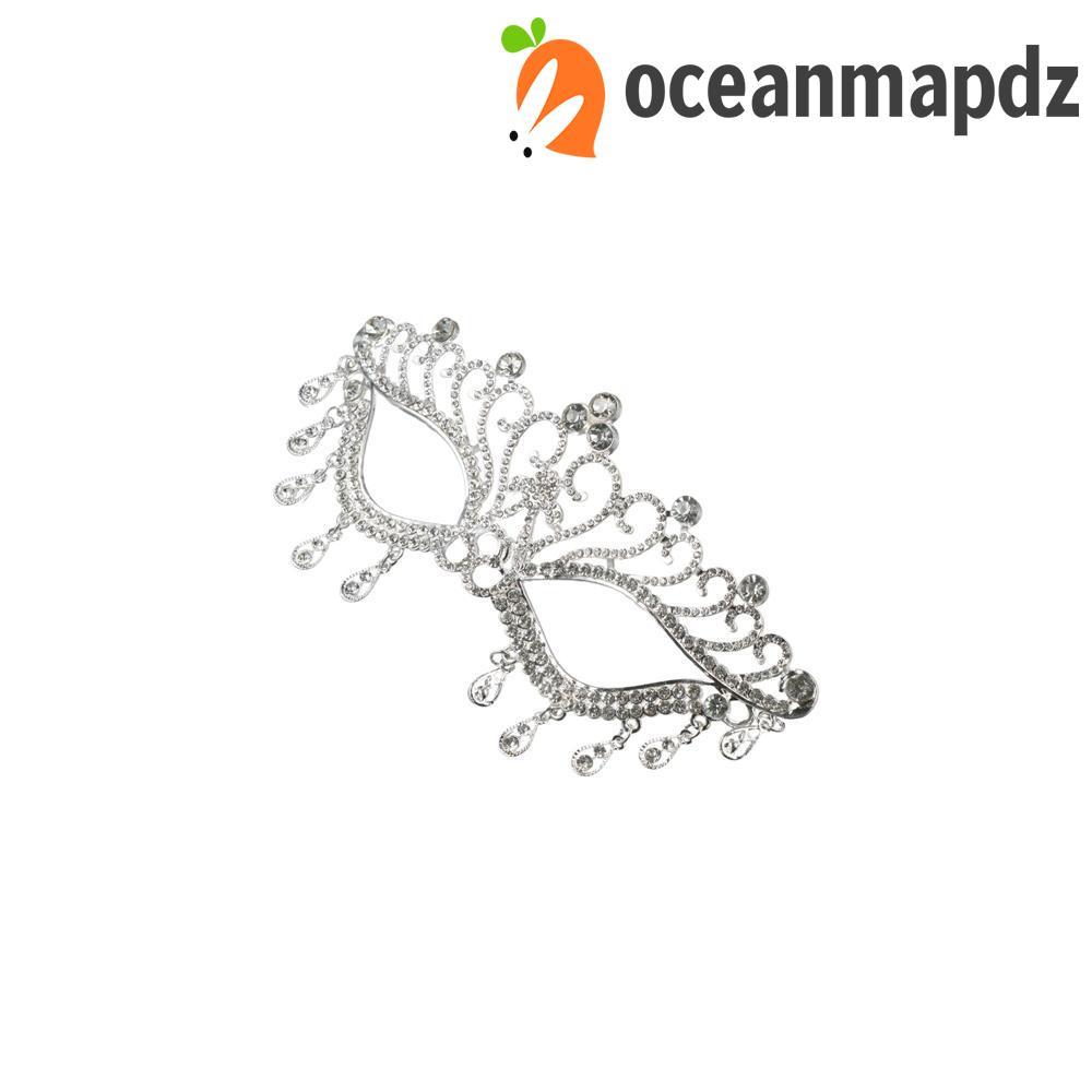 OCEANMAPDZ หน้ากาก Masquerade พร้อม Rhinestone และ Face Chain Veil เครื่องประดับสงวนสำหรับ Carnaval