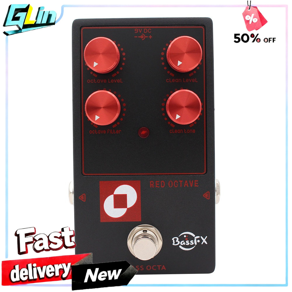 Fanmuzk สีแดง Octave Analog Bass Octave Pedal, แบบพกพาเอฟเฟกต์เหยียบสําหรับกีตาร์เบสไฟฟ้าเครื่องดนตร