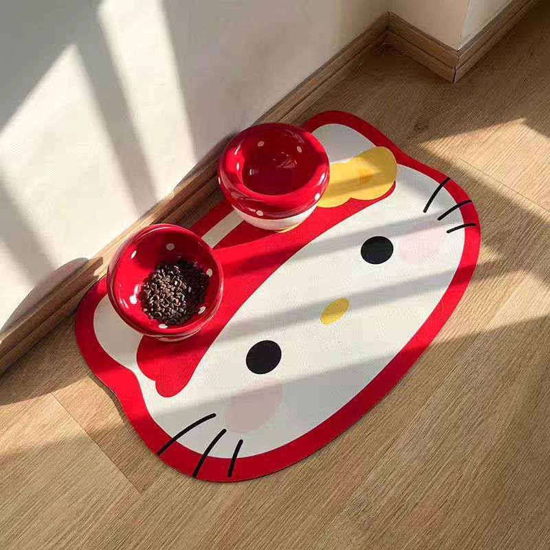 [ขายร้อน] Hello kitty Cat Placemat Diatom Mud Pet Mat ดูดซับน้ํากันลื่นชามอาหารแมว Splash-proof Easy-to-Care F