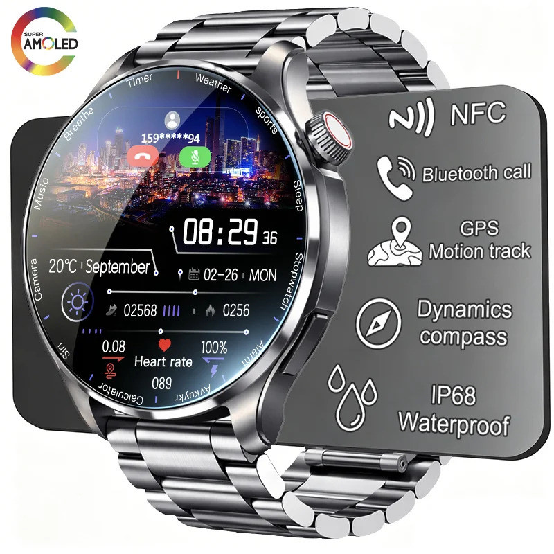 2026 ใหม่ GPS SmartWatch BluetoothCall IP68 กันน้ําหน้าจอ AMOLED Custom AOD นาฬิกา Face Sport Smartw
