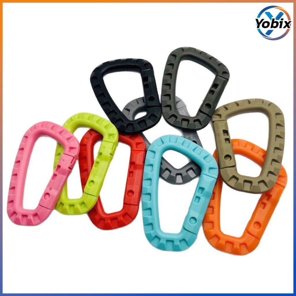 Yobix คาราบิเนอร์พลาสติกทรงD ล็อคได้ น้ำหนักเบา สำหรับกระเป๋าเป้ แขวนอุปกรณ์กลางแจ้ง ยุทธวิธี พวงกุญแจ