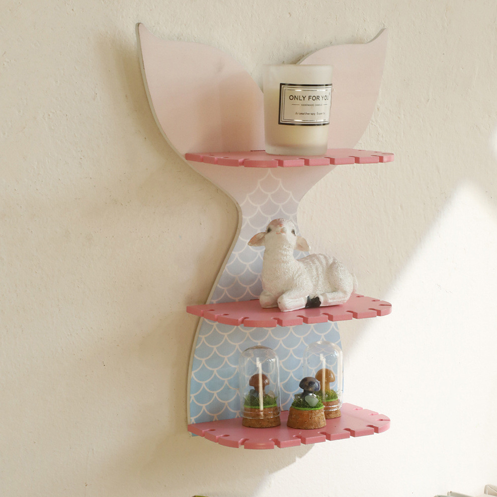 Wooden Colorful Fish Tail Style Crystal Wall Shelf Simple Home Bedroom Decoration