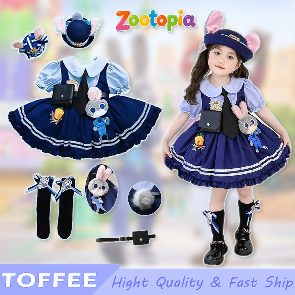 Judy Hopps ชุดสําหรับเด็กสาว Zootopia คอสเพลย์เครื่องแต่งกายฮาโลวีนชุดเจ้าหญิงสีฟ้า Lolita การ์ตูนตัวอักษร Party ชุด