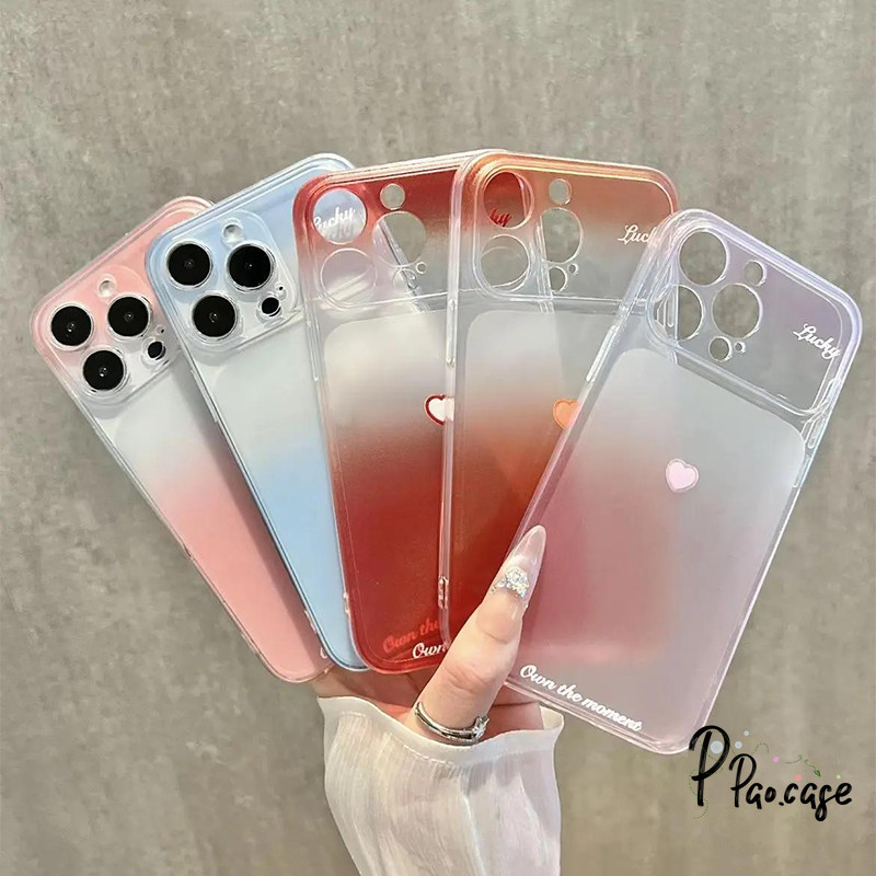เคสไอโฟน17 16เคสใสไล่โทน หัวใจ คู่รัก น่ารัก สำหรับ IPhone 13 17 Air 14 11 16 15 12 Pro Max 15 8 7 16 Plus XR X XS
