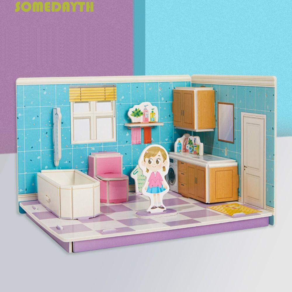 SOMEDAY 3D Room รุ่นปริศนาของเล่น,ห้องนอนของเล่น 3D Room กระดาษแข็ง,น่ารัก Handmade Miniatures Room 