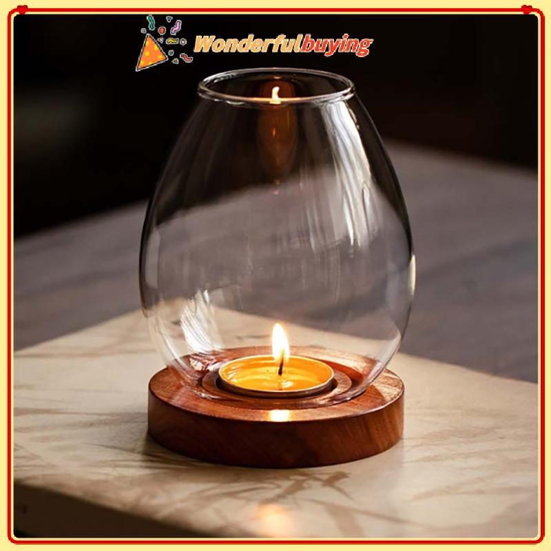 WBTH แก้ว Candlestis พร้อมถ้วยโปร่งใสรอบเชิงเทียนตกแต่งบ้านพร้อมฐานไม้ตกแต่งตารางเครื่องประดับงานแต่งงาน Vary