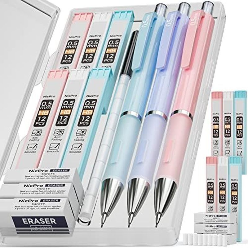 h 6 Tube HB Lead Refill, 3PCS Eraser, 9PCS Eraser Refill for School Supplies Student Writing, Drafti