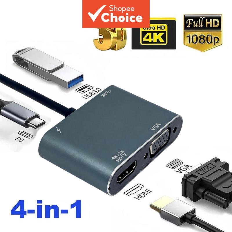 4 In 1 Type C Digital Av Converter Hub Vga Pd อะแดปเตอร์ชาร์จสําหรับจอภาพ Hdtv และอุปกรณ์แสดงผล