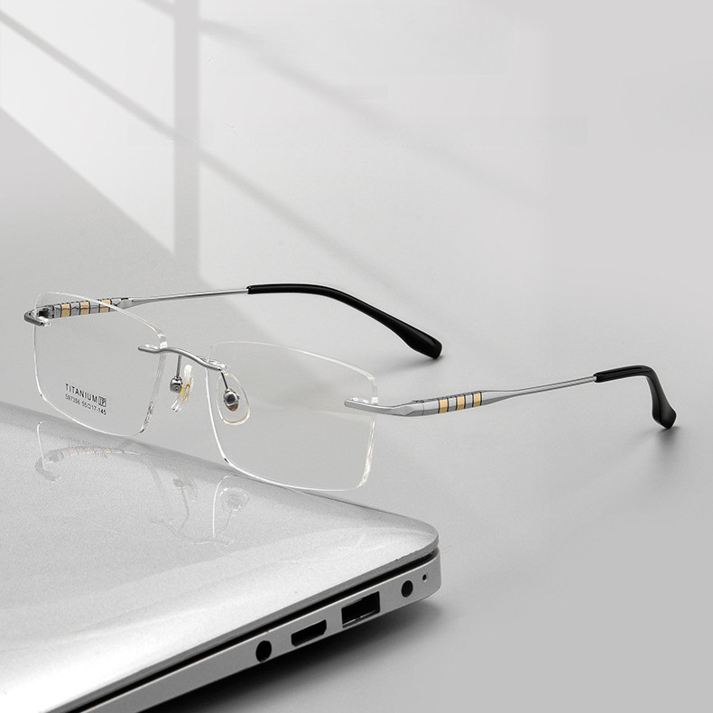 Ultra-light Titanium Alloy Rimless แว่นตาผู้ชายผู้หญิงธุรกิจสแควร์กรอบแว่นตา 97356