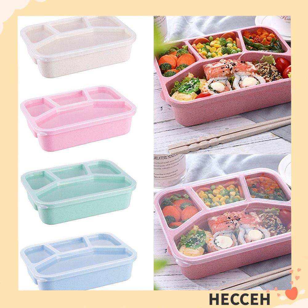 HECCEH Jakes กล่องอาหารกลางวันสไตล์ 4 ตารางหลายช่อง Bento, แบบพกพาพลาสติก Leakproof เตาอบไมโครเวฟภาชนะบรรจุอาหาร
