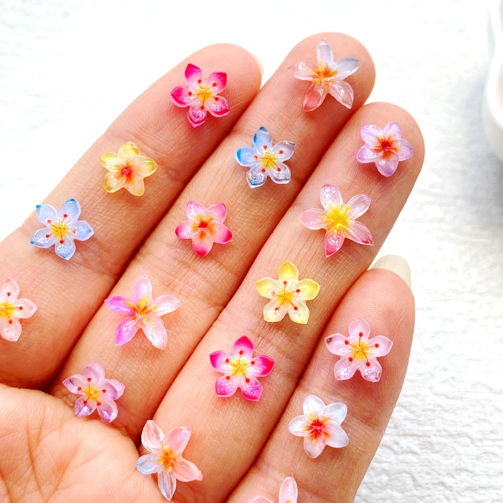 60 ชิ้นสีเรซิ่น Mini daisy ดอกไม้/ดอกไม้ Windmill Flatback ดอกไม้ Rhinestone อัญมณีสมุดภาพงานแต่งงานหัตถกรรม DIY เล็บ