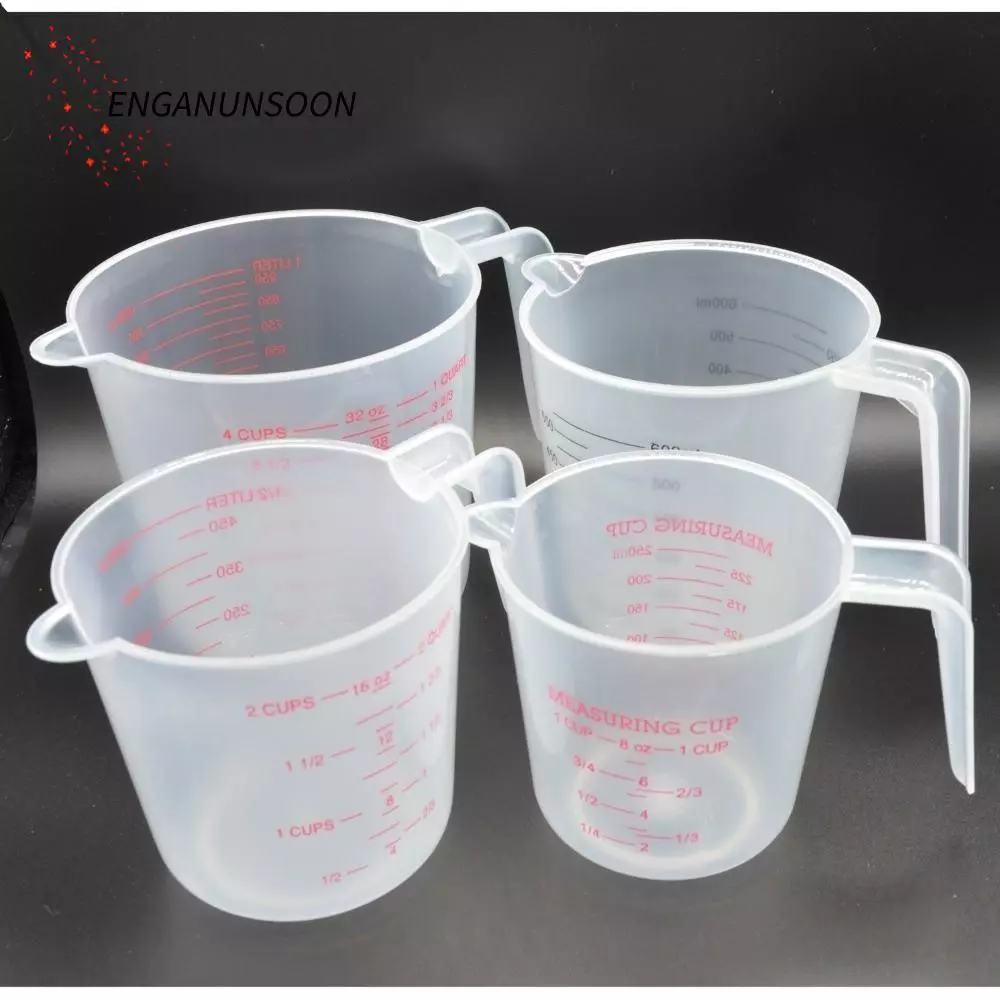 ENGANUNSOON สําเร็จการศึกษาถ้วยตวง,พร้อม Spout พร้อมที่จับถ้วยตวงพลาสติก, ถ้วยเครื่องหมายออนซ์และ Ml แป้งวัด