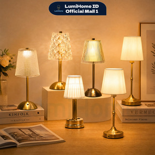Lampu Tidur Aesthetic Meja LED Emas Nirkabel Sentuh 3 Warna USB Isi Ulang untuk Kamar Tidur Hotel