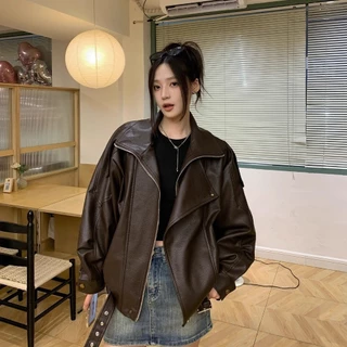 แจ็คเก็ตหนังหลวมย้อนยุคของผู้หญิง, สไตล์ฤดูใบไม้ผลิและฤดูใบไม้ร่วง, แจ็คเก็ตหนังสไตล์นักขี่จักรยานแฟชั่นสูง