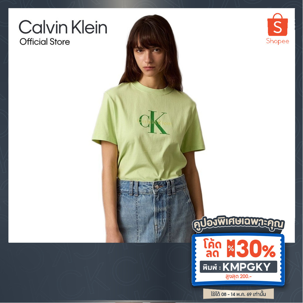 [ลด30%พิมพ์ KMPGKY] CALVIN KLEIN เสื้อยืดคอกลมแขนสั้นผู้หญิง Monogram Logo ทรง Regular รุ่น 47B865G 