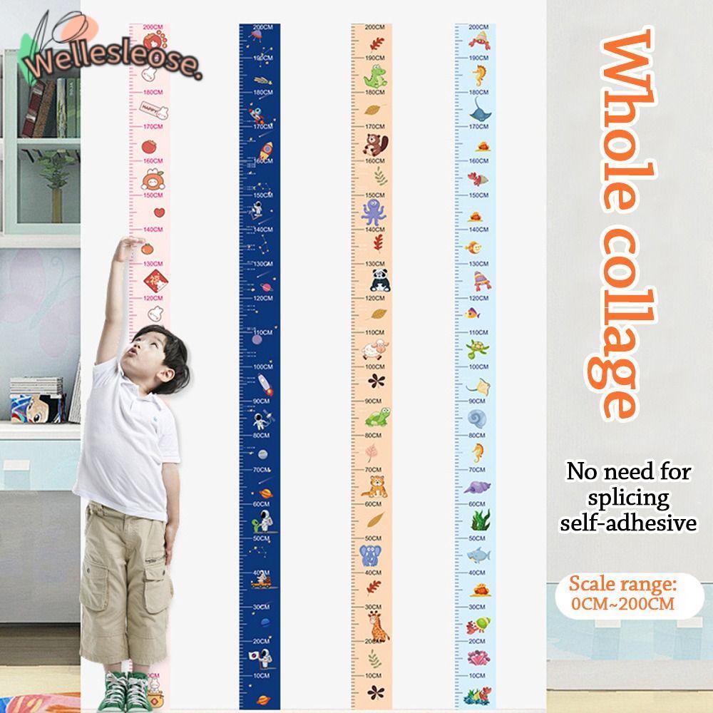 QINYUZ9 สติ๊กเกอร์วัดส่วนสูง, แผนภูมิการเจริญเติบโตของเด็กแบบมีกาวในตัวแบบถอดได้, ทนทานกันน้ํา 2M ความสูงรูปแบบ Catoon เทปวัดความสูงสําหรับทารก