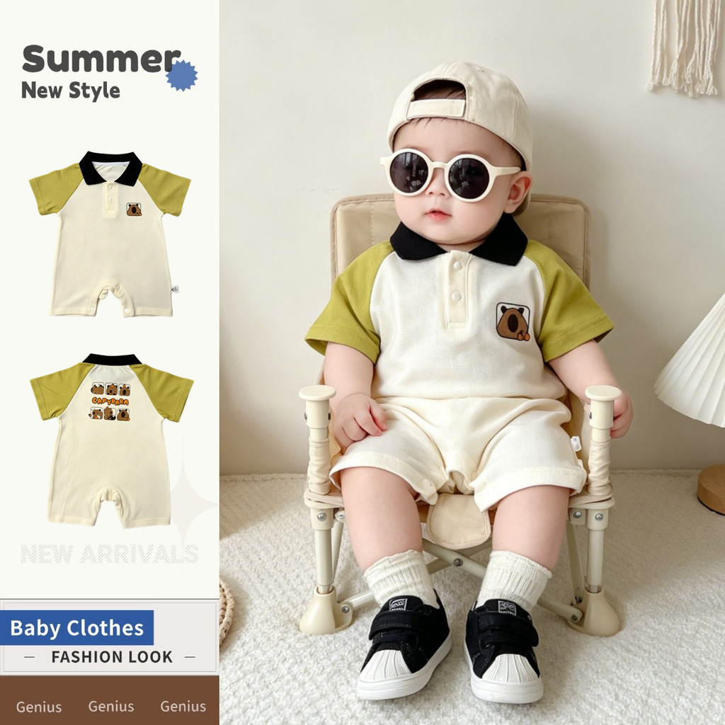 เสื้อผ้าเด็ก 0-28 เดือนฤดูร้อนใหม่บางการ์ตูน Splice แขนสั้น Jumpsuit ชายน่ารัก Capybara แฟชั่นสไตล์เกาหลี Romper Outwear