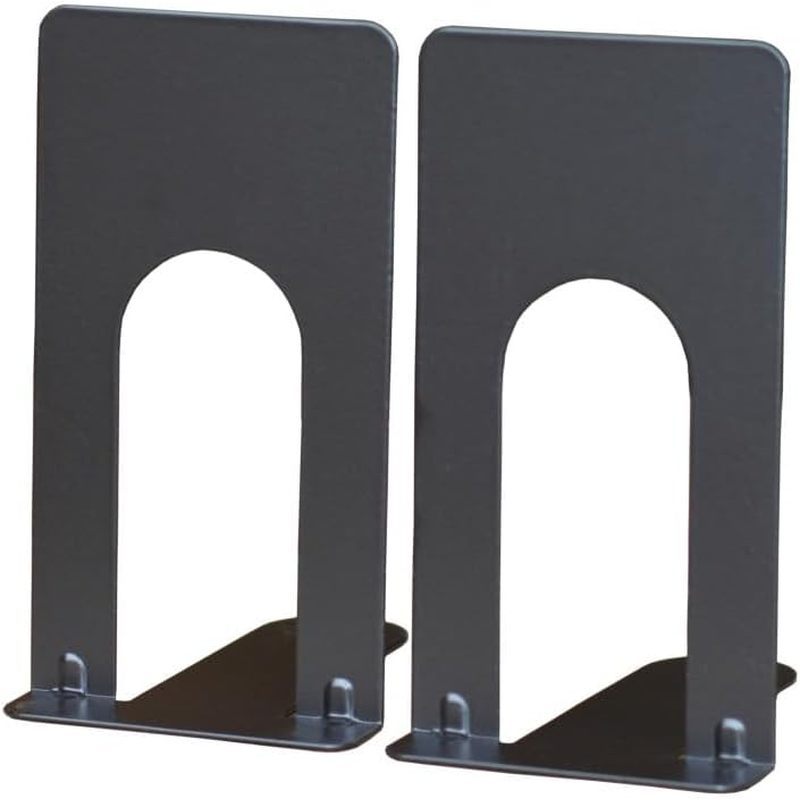 2 Pack Black Book Ends Metal Bookends for Shelves, Non-Skid Book Stopper for Heavy Books