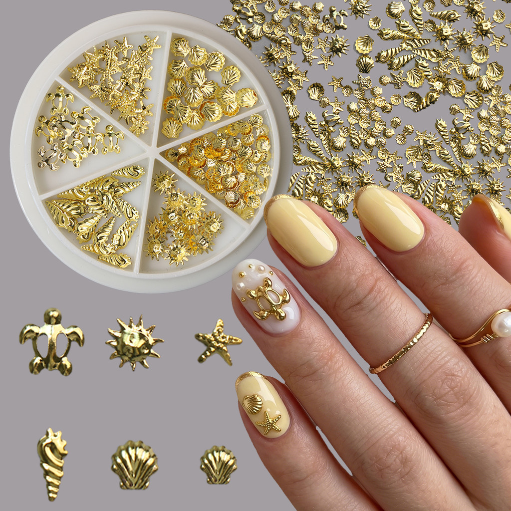 HAMA Ocean สไตล์โลหะ HAMA Shell ปลาดาวเล็บ Rhinestones ชุด 3D Gold Sea Snail เต่าเรซิ่น Glitter ปลาดาวเล็บ DIY Charms ตกแต่ง