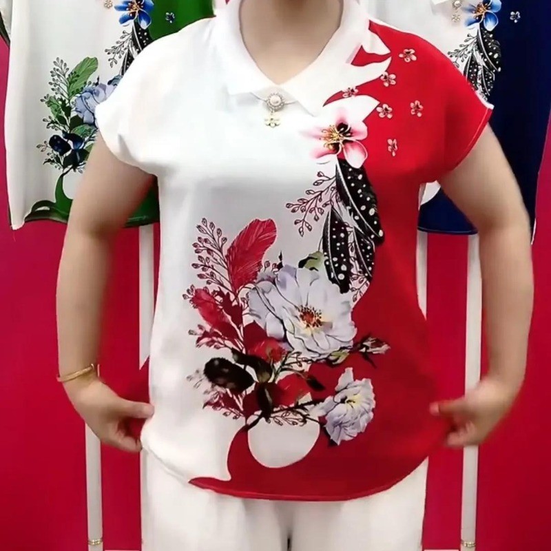 เสื้อยืดผู้หญิงลายตุ๊กตาคอปก สไตล์ใหม่สำหรับฤดูร้อน สวมใส่สบายและดูเพรียวบาง