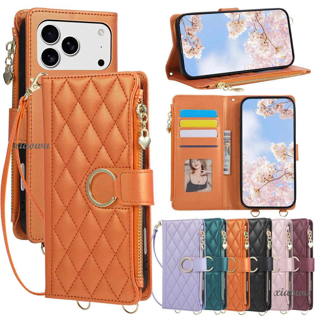 หนังหรูหราหัวเข็มขัดแม่เหล็กสําหรับ OPPO Reno 13 13F 14 14F 15 PRO MAX 15 PRO MINI 15F 15FS ซิปพลิกกระเป๋าสตางค์ช่องใส่การ์ดกันกระแทกปลอกพร้อมเชือกมือ