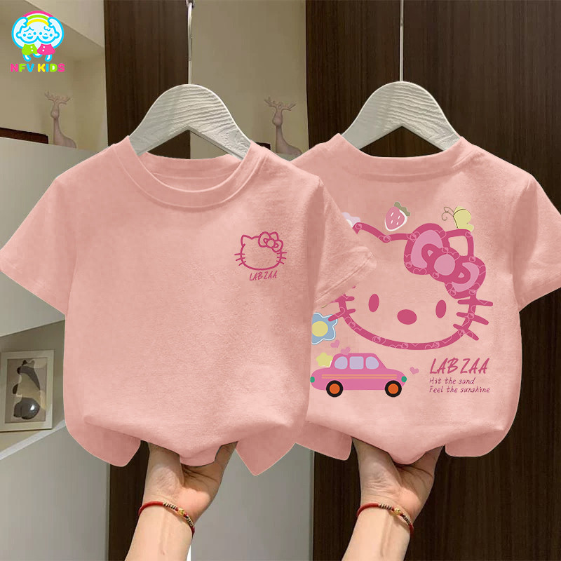 NFV KIDS รุ่นใหม่มาแรง💖เสื้อยืดแขนสั้นเด็ก ลายพิมพ์แมวน่ารัก ระบายอากาศ oversize เหมาะกับหน้าร้อน ผ้าฝ้ายแท YG880