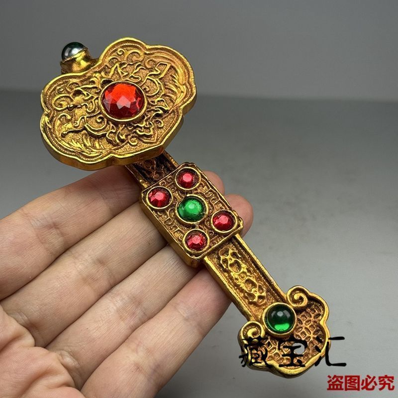 โบราณ Daqing Guangxu Yuannian ทองแดง Gilt Gold Lucky Fortune เครื่องประดับอัญมณีจีนหยกทอง Full House