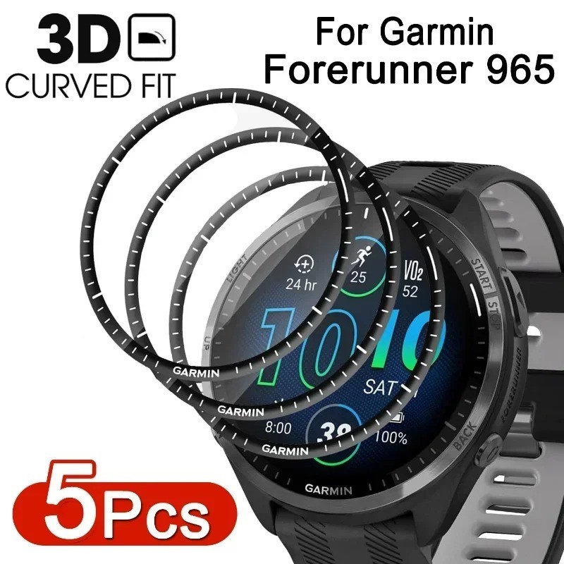 2-10 ชิ้นโค้งฟิล์มกระจกนิรภัยสําหรับ Garmin Forerunner 570 970 965 955 945 45S สีดําขอบป้องกันหน้าจอ