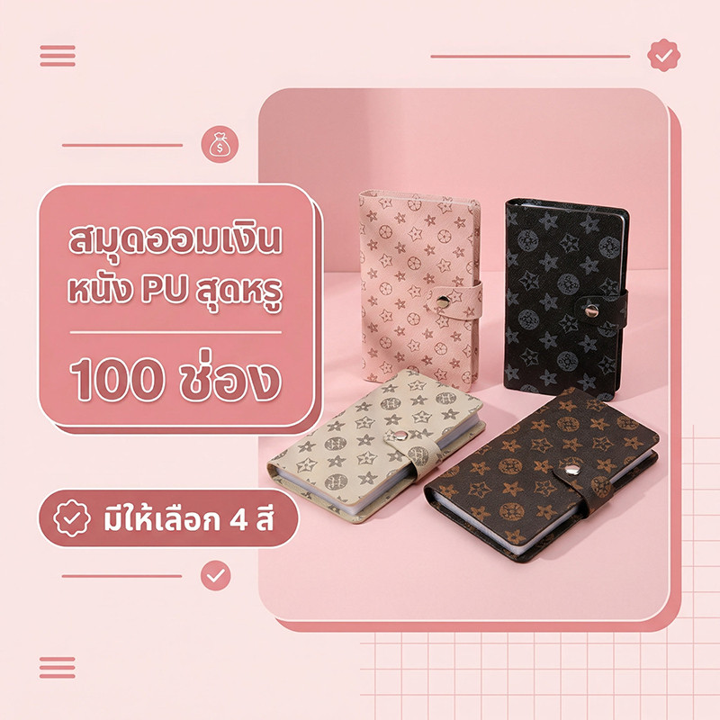 【Bubble Store】สมุดออมเงิน กระเป๋าเก็บเงิน หนัง PU พรีเมียม 100 ช่อง กันน้ำ พกพาสะดวก มี 4 สีให้เลือก สำหรับจัดการเงิน