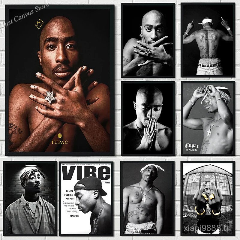Hip Hop นักร้อง Tupac โปสเตอร์ Rapper 2PAC Retro พิมพ์ผ้าใบจิตรกรรม Vintage Aesthetic Wall Art Room 