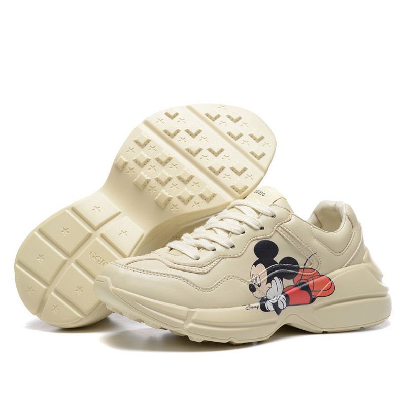 Rhyt-Mickey Gucci สไตล์เดียวกันพิมพ์โลโก้ Beige Ddy รองเท้า Low-Top น้ําหนักเบา Breathable ตาข่ายรอง
