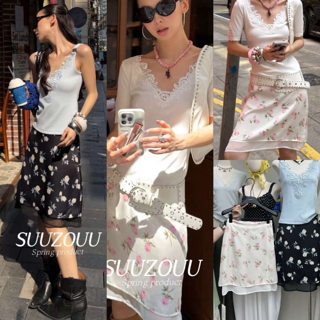 🤎 🤎 🇰🇷 SU229 กระโปรงสั้น ลายดอกไม้ แต่งสมอคหลัง ใส่ง่าย งานดูดี น่ารัก ทรงสวย ใส่แล้วหุ่นดี  แฟชั่นเกาหลี TAG MM Fish ✈