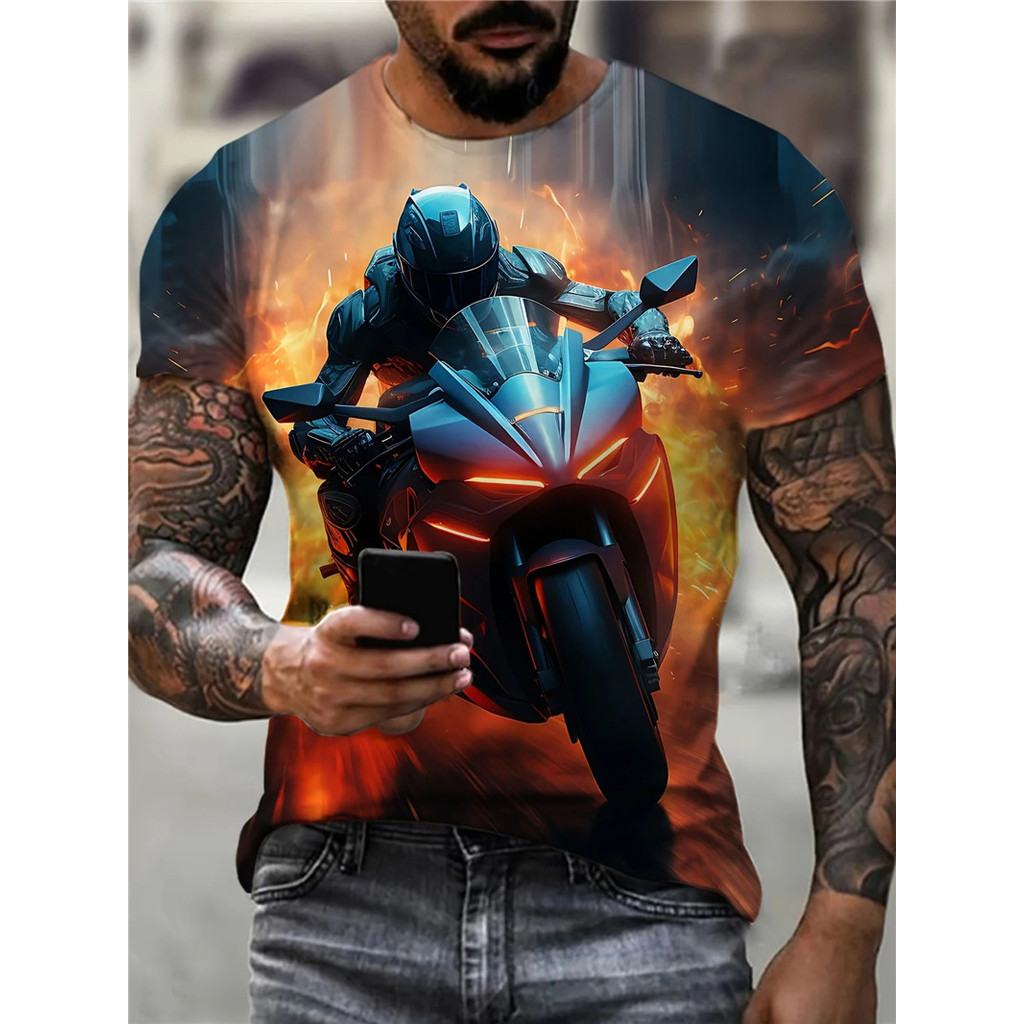 Motorcycle T-Shirts Moto Biker 3D Print Men's Casual O-Neck Short Sleeve T Shirt Oversized Tees Hara
