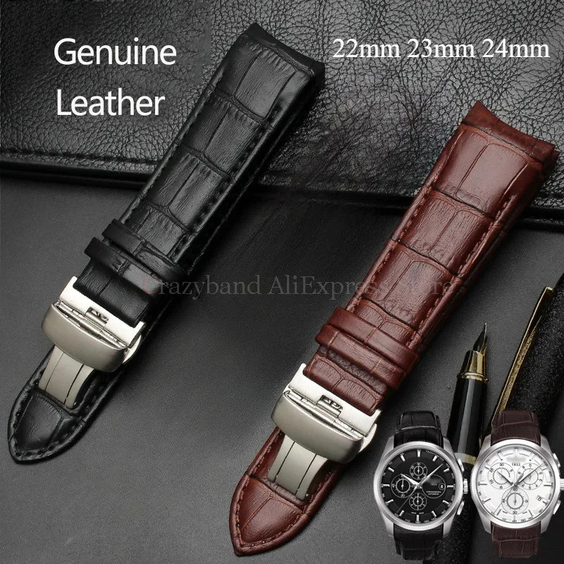 22mm 23mm 24mm Genuine Leather Curved End Watchband For Tissot T035439 Watch Belt Butterfly Buckle C