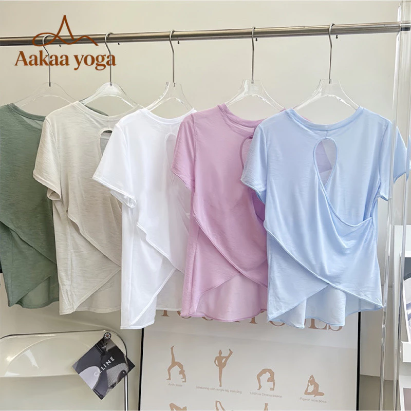 เสื้อยืดโยคะผู้หญิง แขนสั้น ทรงหลังโฮลโลว์ thumbnail 5