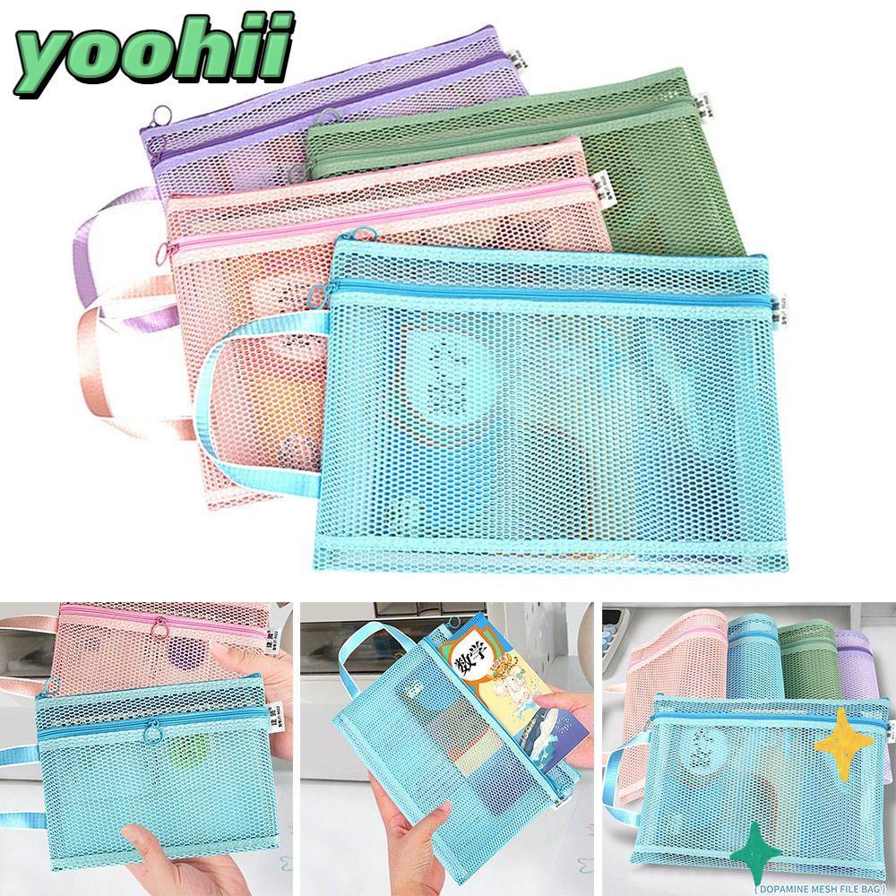 YOOHII กระเป๋าซิปตาข่าย, ตาข่ายไนลอน A4/A5 กระเป๋าแฟ้มโปร่งใส, โปร่งใสมัลติฟังก์ชั่นหนาถุงเก็บข้อมูลโรงเรียนอุปกรณ์สํานักงาน