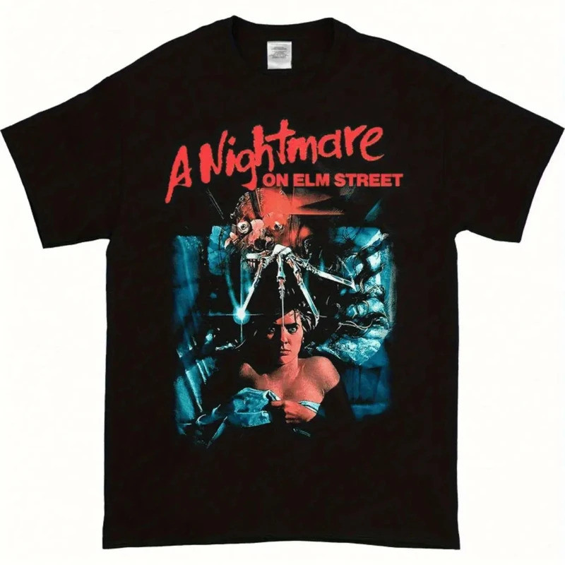 เสื้อยืดลายกราฟิก Nightmare on Elm Freddy Krueger สำหรับผู้ใหญ่ เสื้อภาพยนตร์สยองขวัญ 100% พร้อมลายศ