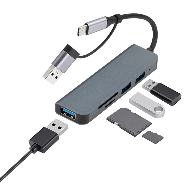Usb usb3.0 Docking Station TypeC Splitter hub คอมพิวเตอร์แล็ปท็อป Double-Headed Five-In-One Docking 