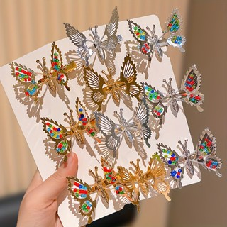 4/6/10Pcs 3D Colorful Butterfly Hair Clips, Metallic Texture Sweet Cool Hairpins, Fashion Elegant Hair Accessories for Daily Wear