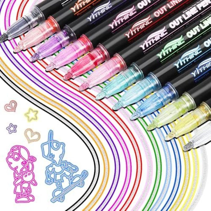 ers, 12 Outline Markers Metallic Shimmer Glitter Gel Pens, Tween Teen Girl Gifts Trendy Stuff, Cool 