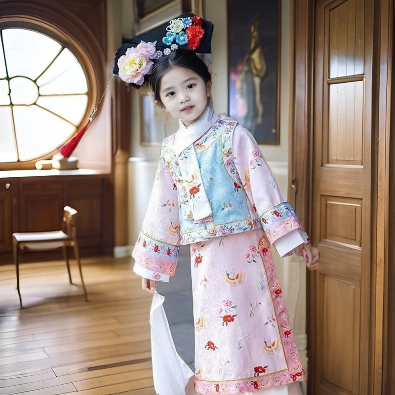 女童宫廷汉服清朝格格2024新款儿童古装旗袍超仙套装一整套4.28Girls' Palace Hanfu Q Dynasty Princess 2024 New Children's Ancient 