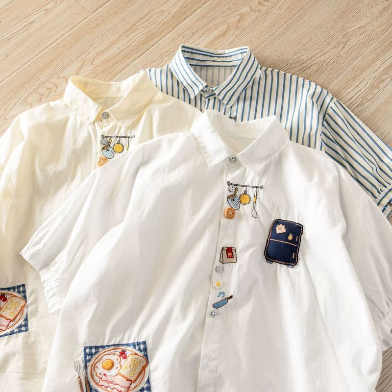 เสื้อผ้าฝ้ายแท้สำหรับผู้หญิง ปักประณีต ระบายอากาศได้ดี สไตล์สั้น