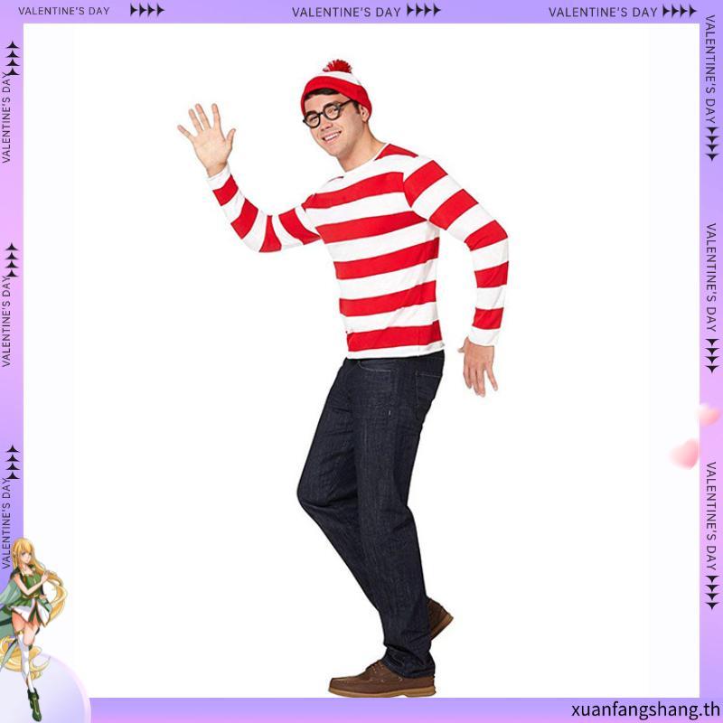 การ์ตูน Where Is Wally Waldo คอสเพลย์เครื่องแต่งกาย Waldo Book Week เครื่องแต่งกายปาร์ตี้ฮาโลวีนแฟนซ
