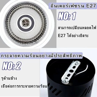 CANMEIJIA ไฟดาวน์ไลท์ 3 สี โคมไฟดาวน์ไลท์ E27 ติดลอย ติดลอยเกี่ยวกับขั้ว Downlight LED สีดำ 4/5/6 นิ้ว ทรงกลมเเละเหลี่