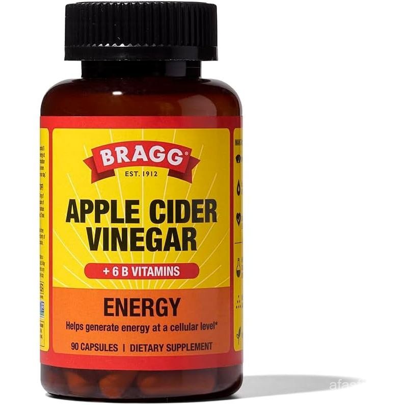 Bragg Energy Apple Cider Vinegar Capsules บรรจุ B-12 Vitamins-90 แคปซูล-การจัดการน้ําหนัก-ไม่ใช่พันธ