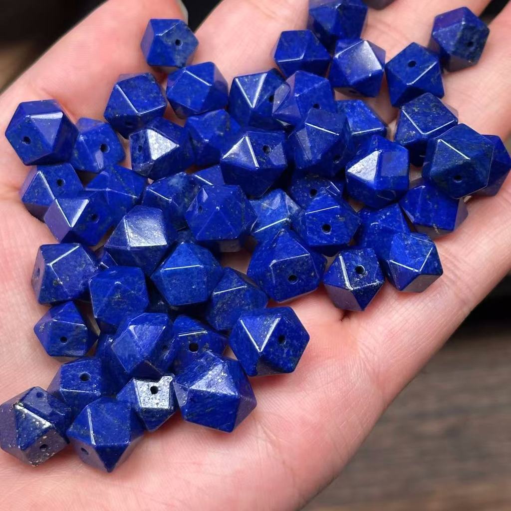 ธรรมชาติ Lapis Lazuli แปดเหลี่ยมลูกปัดรูปหลายเหลี่ยมลูกปัดหลวมลูกปัด DIY สร้อยข้อมือสร้อยคอ Spacer L