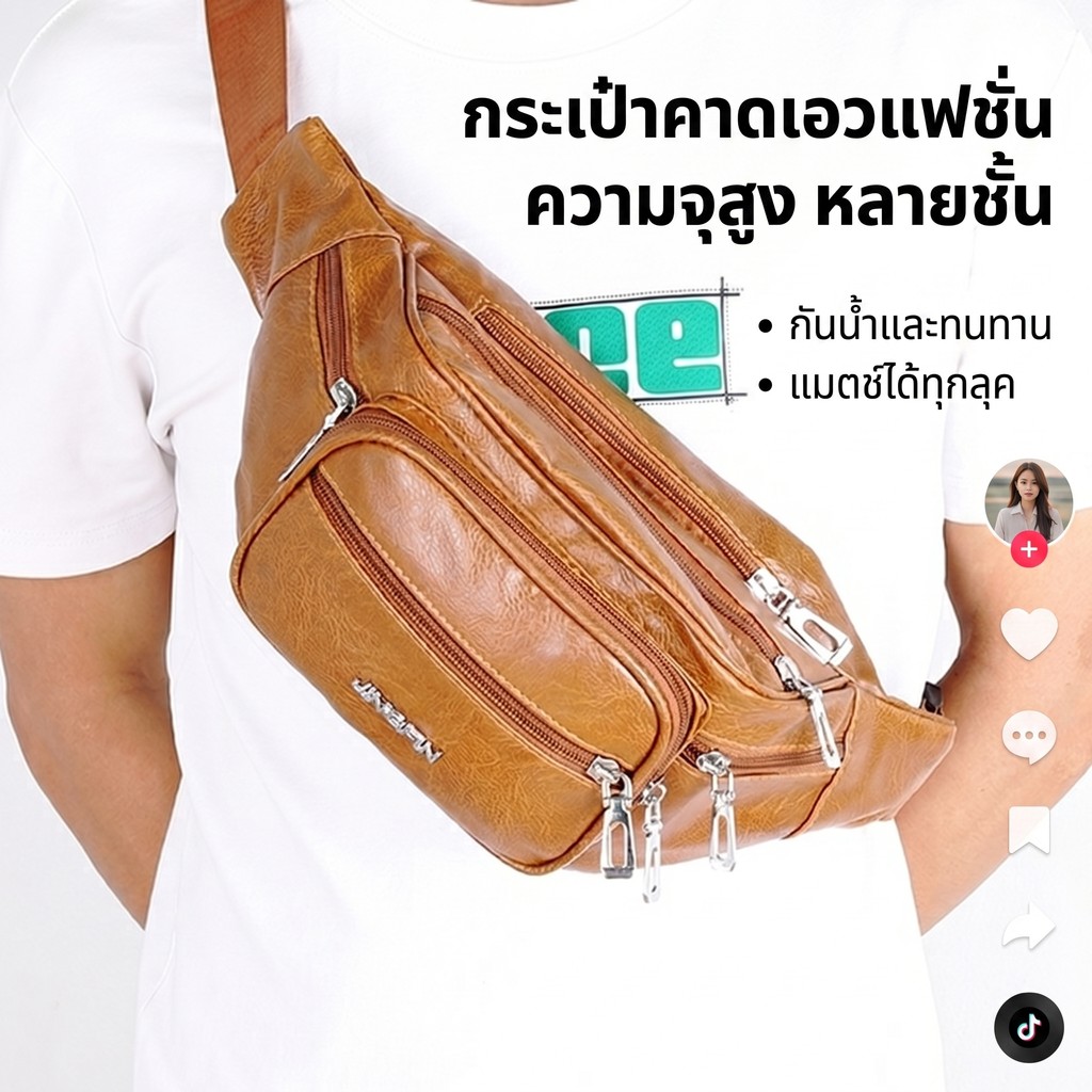 กระเป๋าสะพายข้าง พาดลำตัว กระเป๋าคาดอก 6ช่อง PU กระเป๋าแฟชั่น