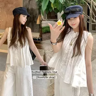 mimi&didi[สินค้าพร้อมส่ง]เสื้อกั๊กผ้าลินินแขนกุดระบายหวานๆ ฤดูร้อน น่ารัก สำหรับผู้หญิง สวย ใส่สบาย ดีไซน์เรียบง่าย#W723