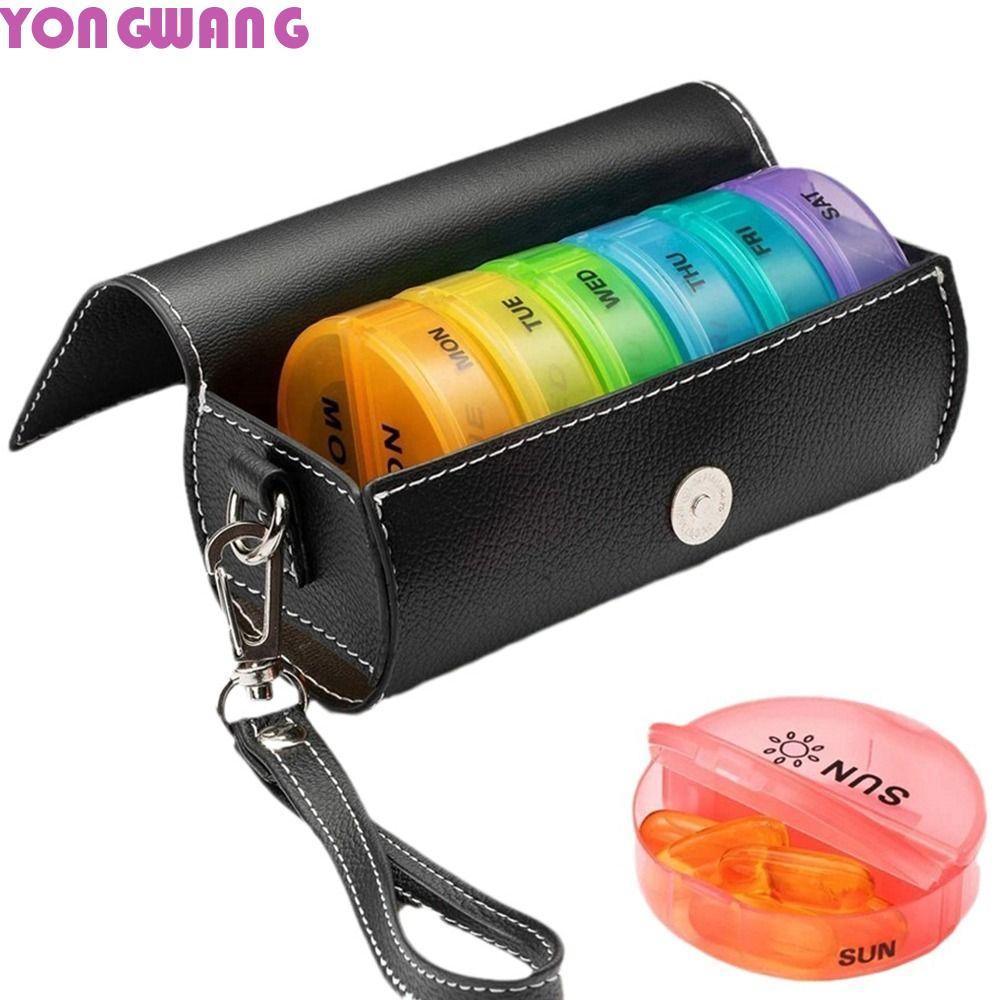 YONGWANG66HR 7-Day Pill Organizer, PU หนังผู้ถือยา 14-Grid วิตามินเก็บ, AM/PM ช่องแบบพกพาReusable Ra