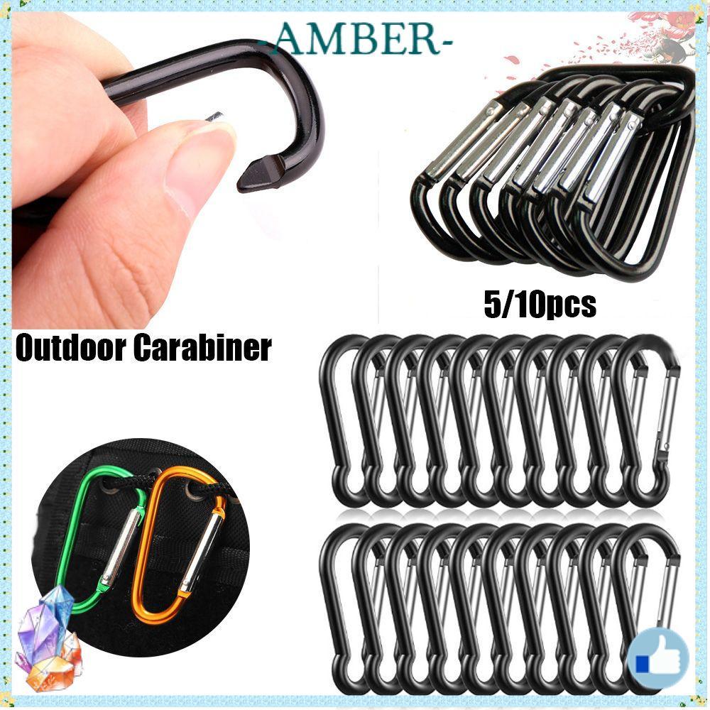 AMBER 5/10PCS พวงกุญแจหัวเข็มขัดสีดําสีอลูมิเนียมกีฬากลางแจ้งคาราบิเนอร์โลหะผสม